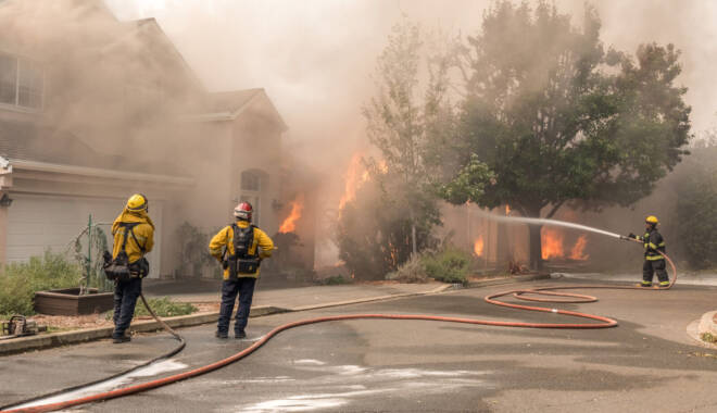 Firefighters fighting a fire