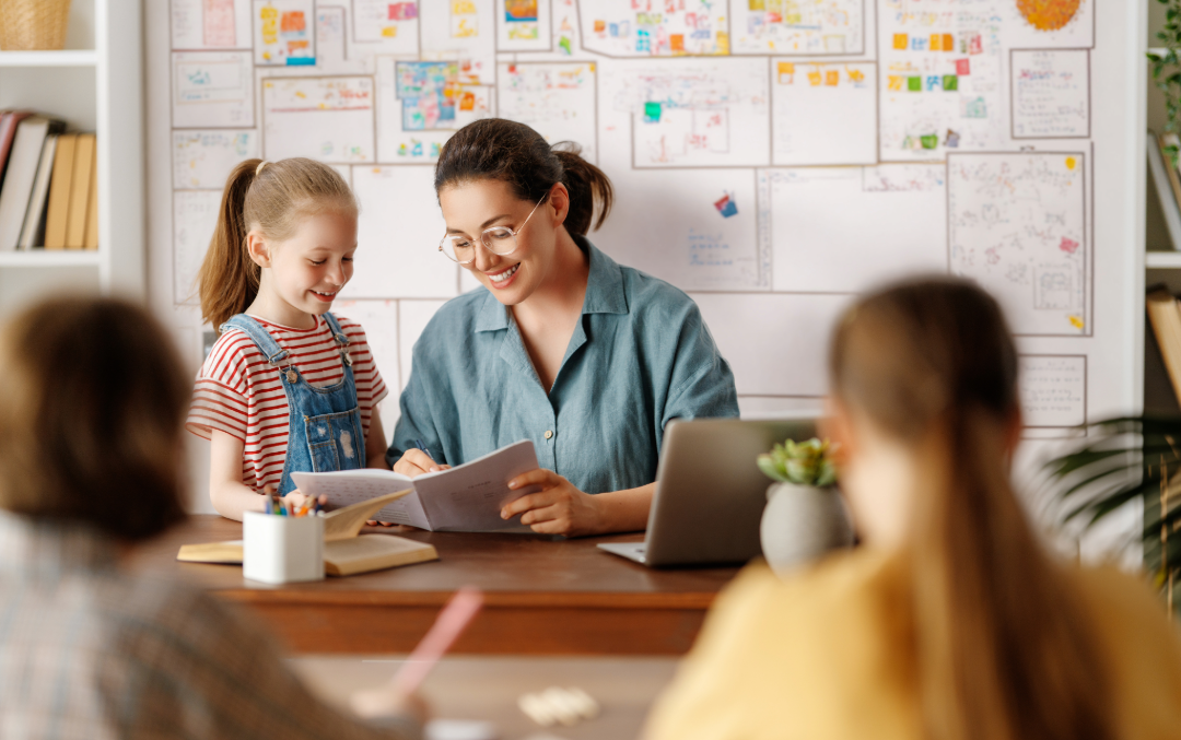 Teacher with child and book