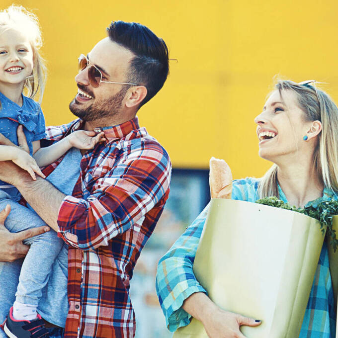 family at grocery store
