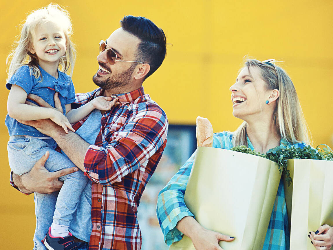 family at grocery store